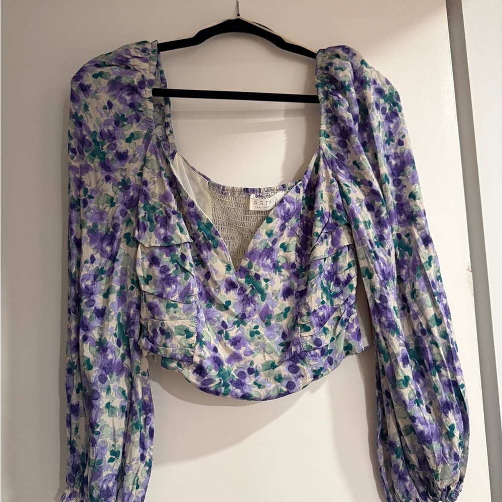 Astr Purple and Green Floral Blouse